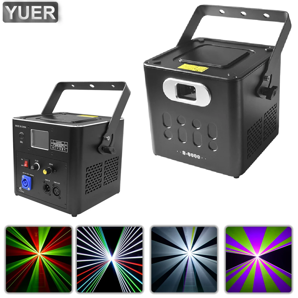 RGB 6W DMX512 Laser Scanner Projector Stage Lighting Effect Party Xmas DJ Disco Show Lights Full Color Animation Laser Light