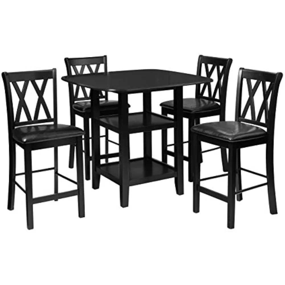 

5-Piece Counter Height Dining Set with Two Display Shelves, Black