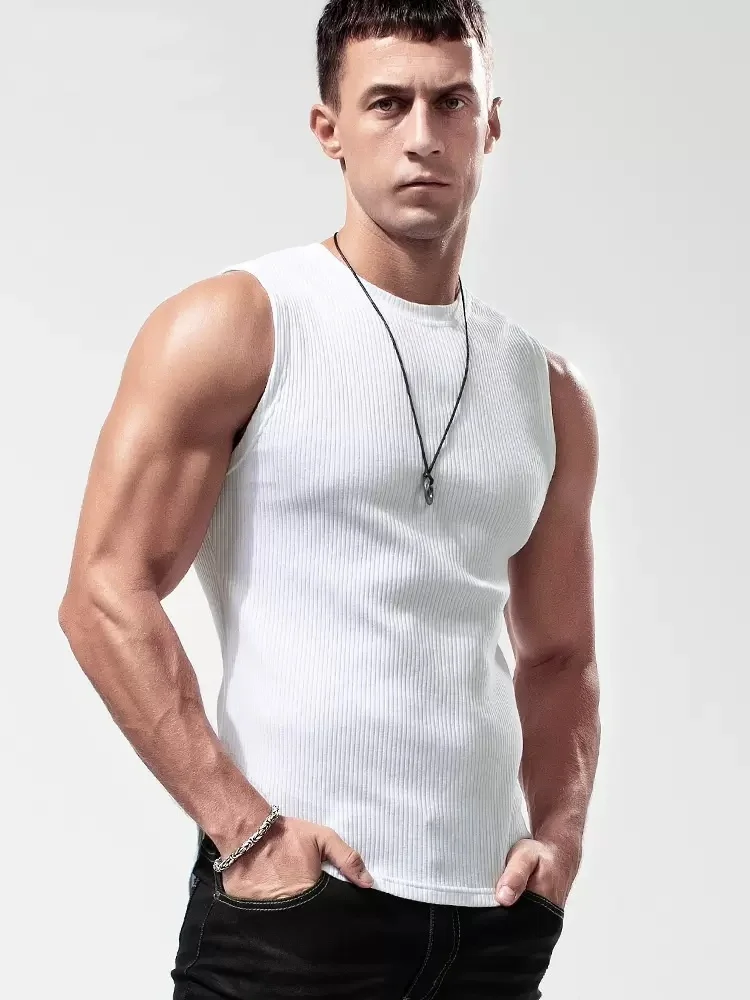 

Мужская облегающая майка из чистого хлопка с широкими плечами, без рукавов, летняя футболка, круглый вырез, без пота, молодежный тренд