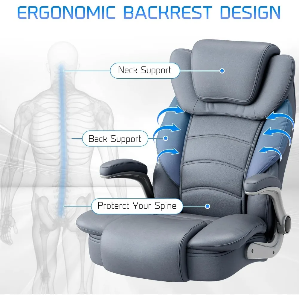 Silla de oficina grande y alta, asiento ancho de 400lb, silla de oficina ejecutiva de cuero de Espalda alta con brazos abatibles, escritorio de computadora ergonómico