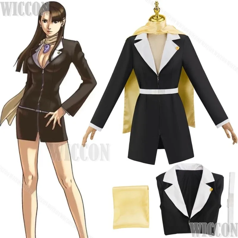 아야사토 치히로 코스프레 게임 검정사법관 코스튬 미아 페이 에이스 어드밴서 블랙 드레스 여성 변호사 유니폼 할로윈 롤플레이