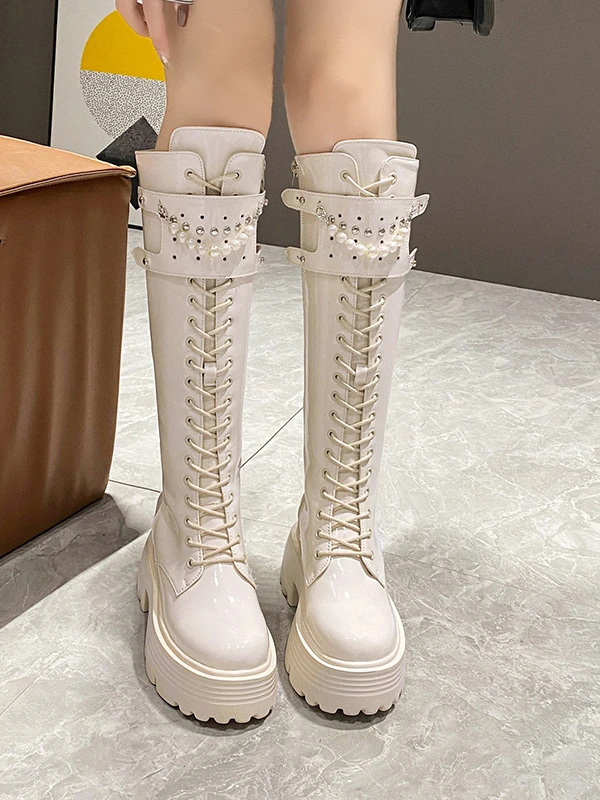 

Женские мотоциклетные ботинки Y2K в американском стиле Thi Bot на высоком каблуке, увеличивающие рост, новая модель, одинаковые юбки, весна-осень