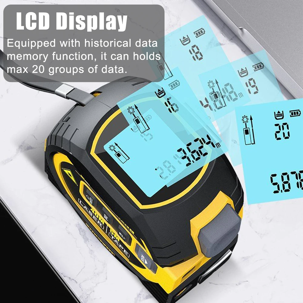 Misuratore di nastro Righello Dispositivo di misurazione della costruzione Misuratore di distanza Display LCD con retroilluminazione Telemetro laser 5M 3 in 1