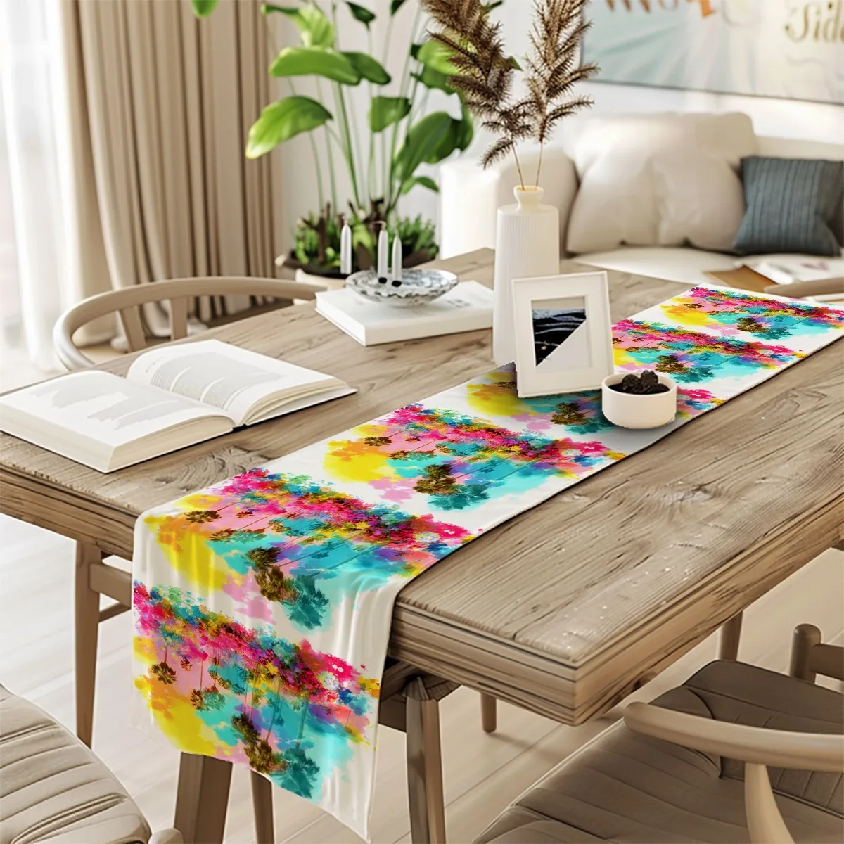 

decor table runner Tropical Palm Trees Watercolor Style Table Flag for wedding,Restaurant,Holiday Gathering New Year,Birthdays