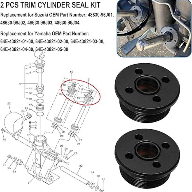 2 uds tapa de extremo del cilindro embellecedor 48630-96J01 apto para Honda Suzuki Yamaha 2 y 4 tiempos para conjunto de inclinación embellecedora estilo Showa