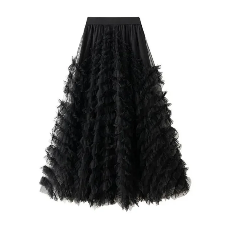 

1pcs Elegant Solid-colored Chiffon Skirt, Layered and Charming A-line High-waisted Women's Party Skirt