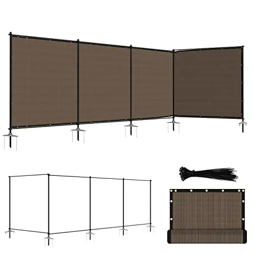 6'Hx24'L Privacy Fence Set with Poles and Rails Ground Spikes Fence Kit for Yard Patio Garden Pool (Brown)