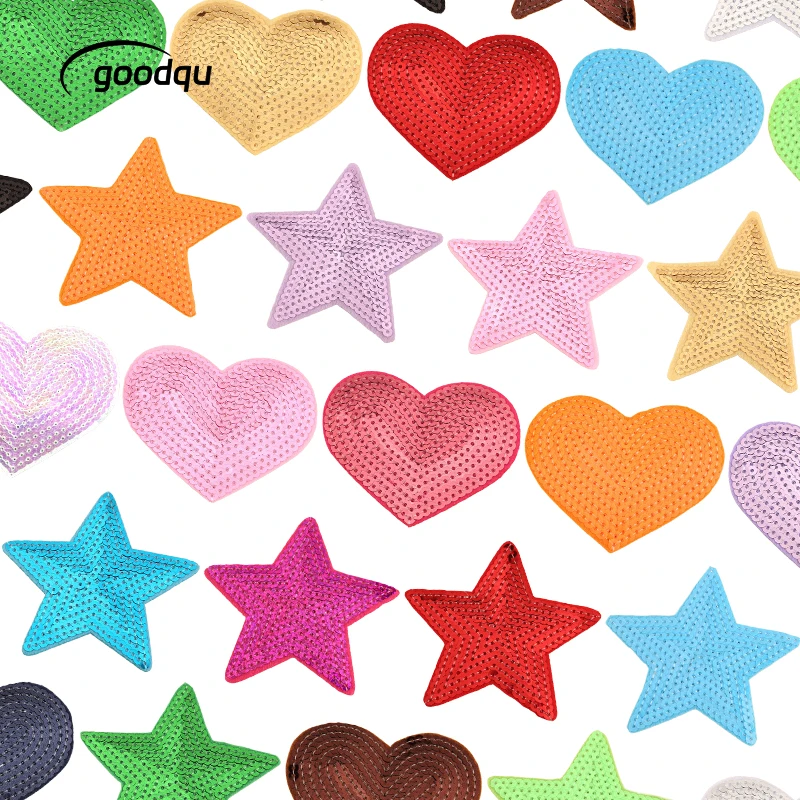 Iron On Patches For Clothing Star Heart Sequin Thermal Jacket Diy Embroidered Sew Sticker Backpack Cute Parche Kids Ropa Glitter