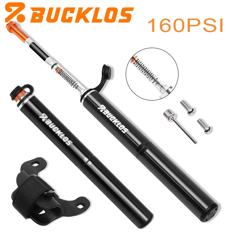BUCKLOS Tragbare Fahrradluftpumpe 160PSI Tragbarer Reifenfüller Aluminiumlegierung Fahrrad Schrader Presta Ventilpumpe Ball-Luftpumpe