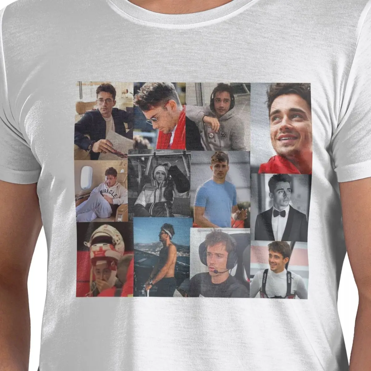 

Футболка Charles Leclerc Picture Collage из 100% хлопка, мужские футболки большого размера, мужские футболки с круглым вырезом и коротким рукавом, S-6XL