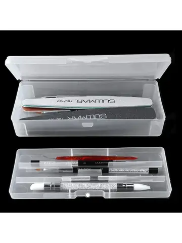 1Pc Rectangle Double-layer Nail Art Tool Empty Storage Box Tweezers Clippers Pens Polishing Nail Buffer Files Plastic Container