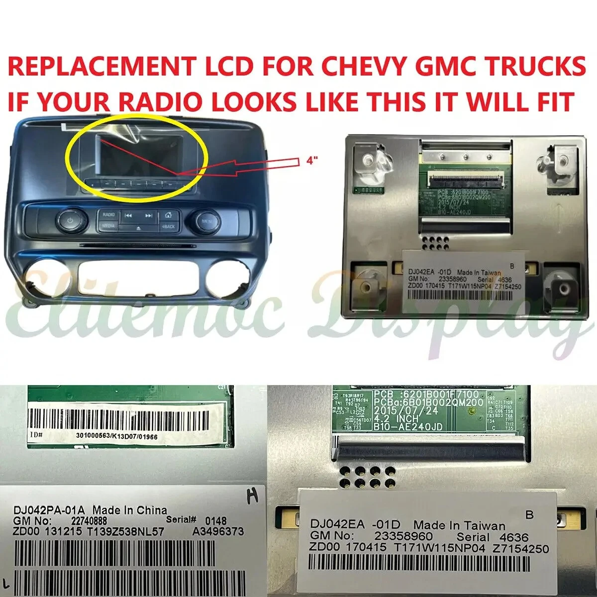 

DJ042EA-01D 4.2" Display For Chevy Silverado Tahoe Suburban 2014-2018 Instrument Cluster Replacement