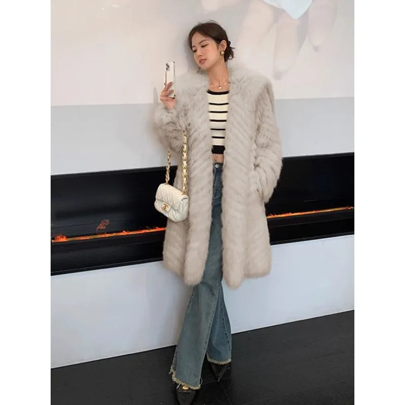 Luxury Vintage Women Navy Collar Fox Fur Coat Winter Fluffy Thicken Young Loose Skinny Warm Comfortable Faux Fur Coat Women