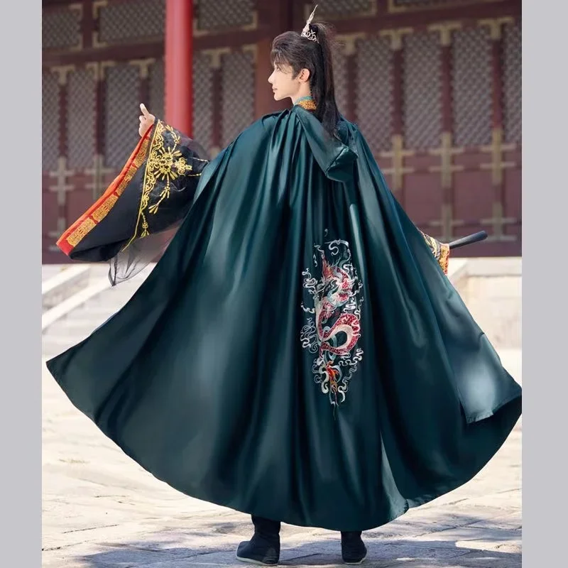 

Классический халат ханьфу с вышивкой дракона, традиционная китайская верхняя одежда с летающей рыбой, модный крутой плащ фехтовальщика, новогодний костюм