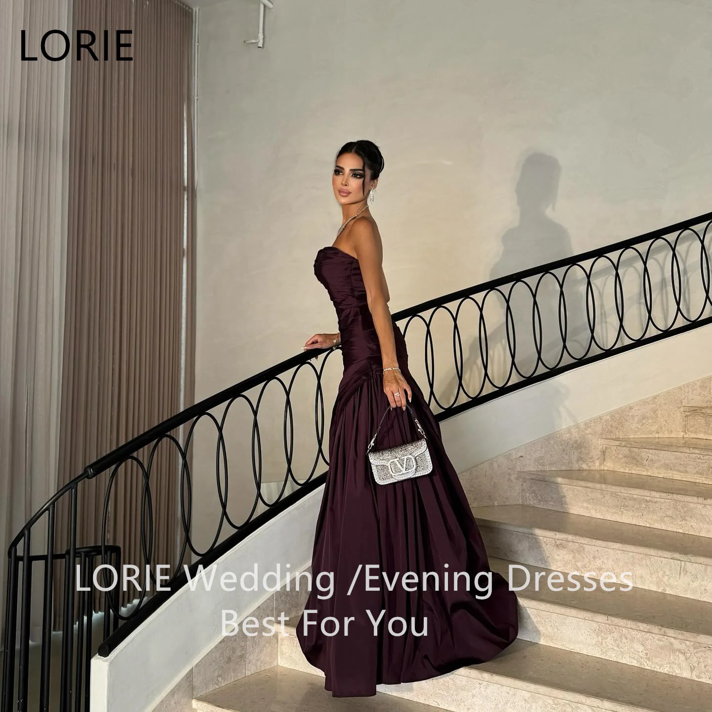 

LORIE Elegant Strapless Satin Party Dresses Pleats Sleeveless Evening Prom Dress Draped A-Line Prom Gown Customized