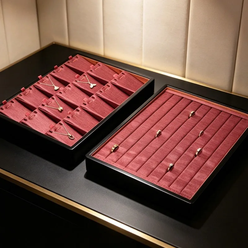 Retro Jewelry Tray Portable Gold Necklaces Tray Luxury Multifunctional Leather Trinket Trays Jewelry Store Showcase Trays