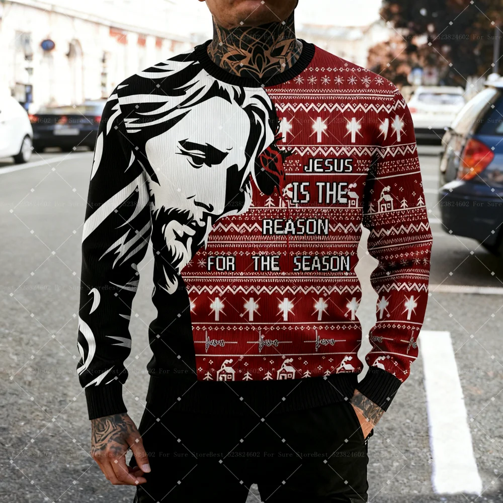 2026 عيد الميلاد يسوع الجرافيك بلوزات موضة عطلة Crewneck البلوز المسيحية للجنسين الرجال الجولة الرقبة البلوز #5