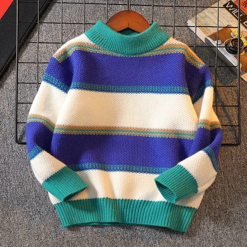 

Boys Stripes Sweater Children's Knitted Jumper Kids Loose Fashion Pullover 2025 New Winter Clothing Baby Autumn Tops 2-12 Years