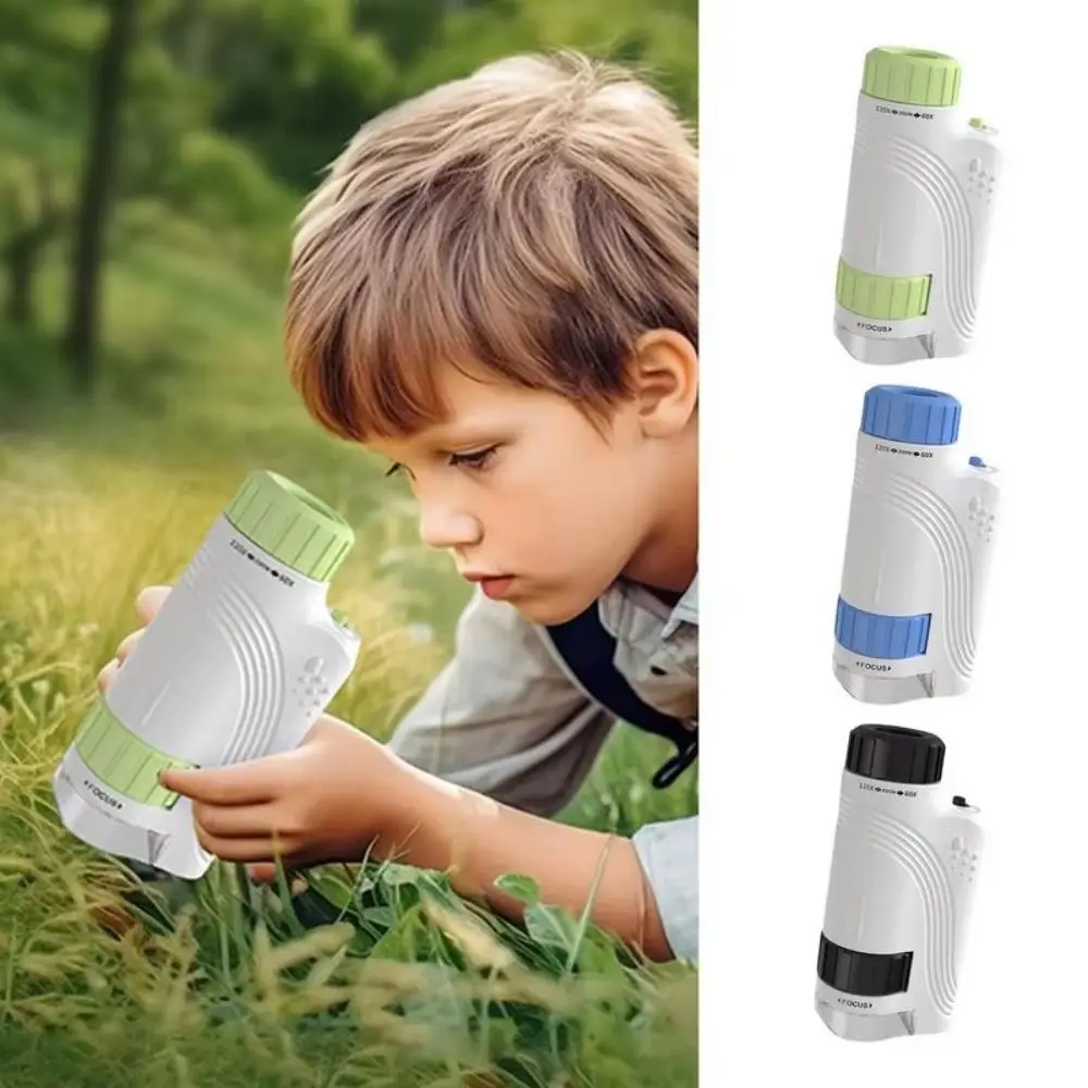 60x-120x Portable Handheld Microscope Toy with LED Light Detachable Children Pocket Microscope High Definition Rotated Base