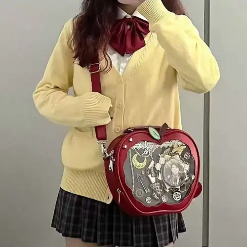 Mochila Y2K de nuevo diseño de nicho Apple Ita, bolso cruzado bonito con bolsillo transparente Harajuku para chica, mochila con pantalla DIY, bolso de moda