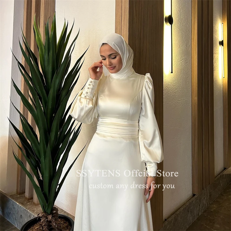 SSYTENS-vestidos de novia musulmanes clásicos de Dubái para mujer, vestidos de novia de manga larga, ocasiones personalizadas, cuello alto, Arabia Saudita