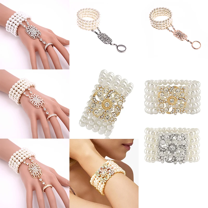 

1920s Women Flapper Dress Bracelet The Great Gatsby Glass Pearl Bracelet Party Cosplay Jewelry Handband for Ladies