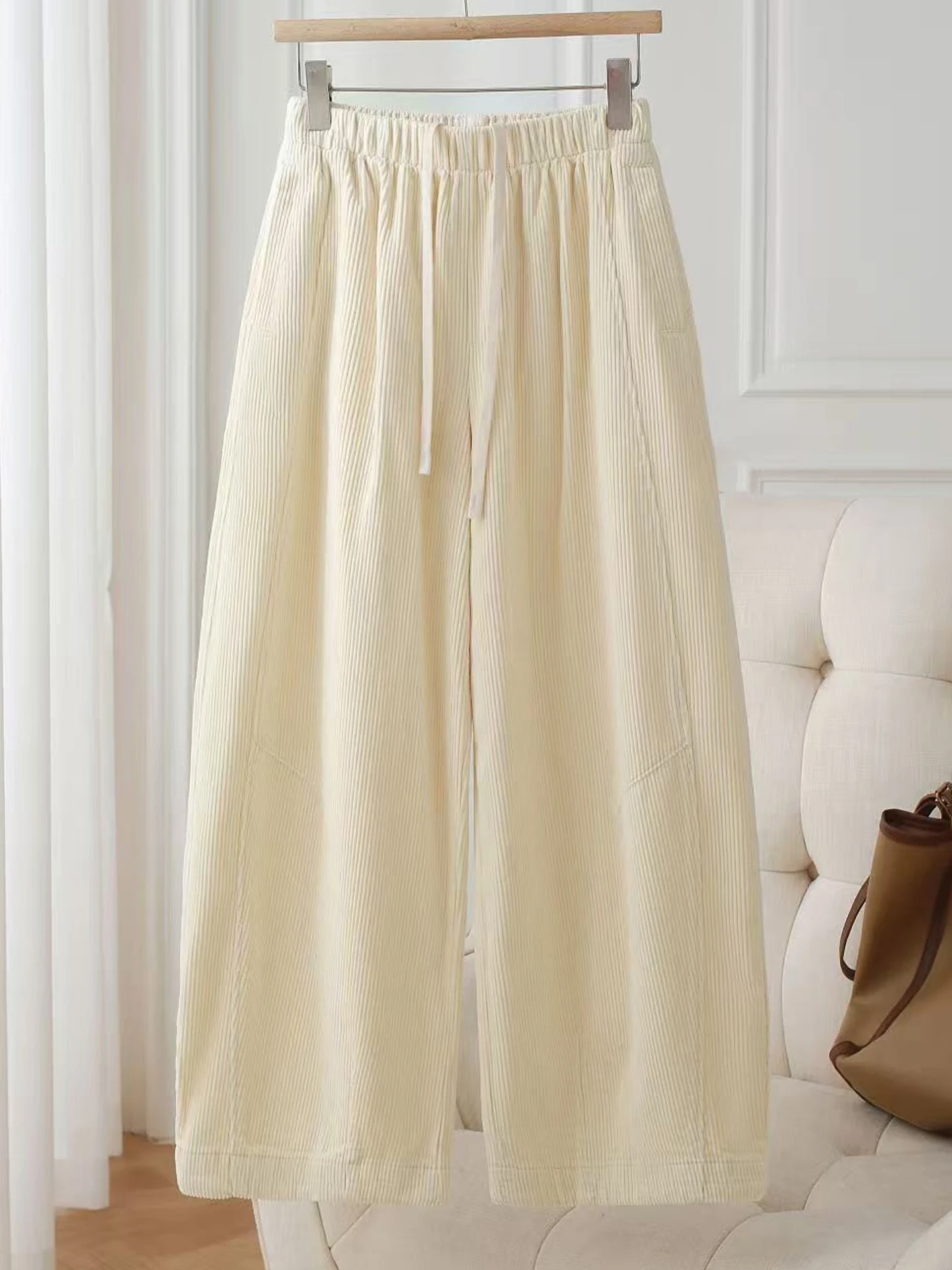 

Autumn Winter Corduroy Wide Leg Knife Pants Women's Casual Fleece Lined Nine Points Thickened Comfortable Vegetable Stalk Pants