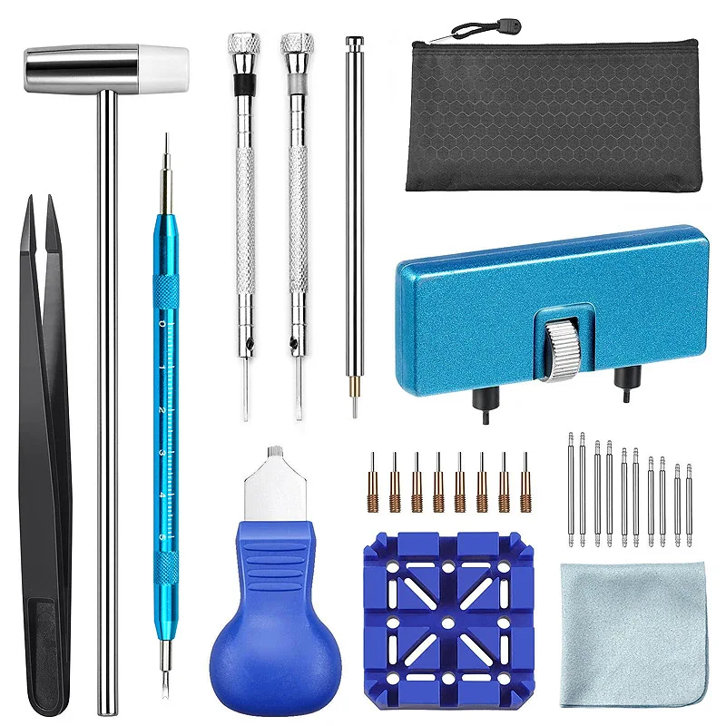 

29 piece watch repair tool set with two claws for opening and prying the cover to remove watch straps/replace watch lugs