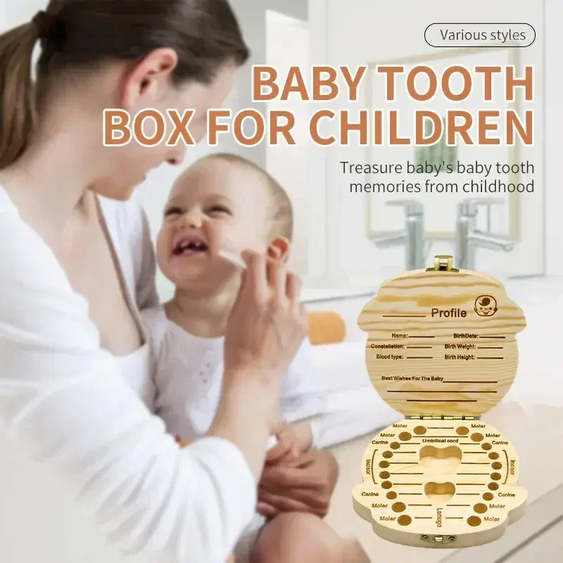 Wooden Baby Teeth Storage Box Baby Keepsakes Teeth Collecting Teeth Umbilical Cord Box Kids Tooth Wood Box Organizer Deciduous