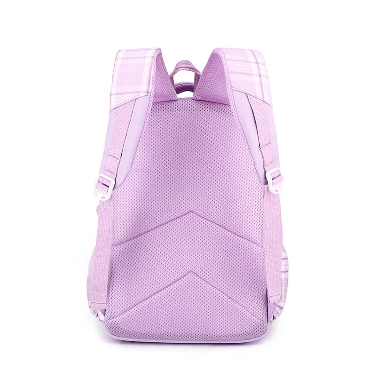 Purple Bow Knot School Bags For Kids Plaid Book Bag Pink Waterproof School Backpacks For Girls Large Capacity Kawaii Backpack