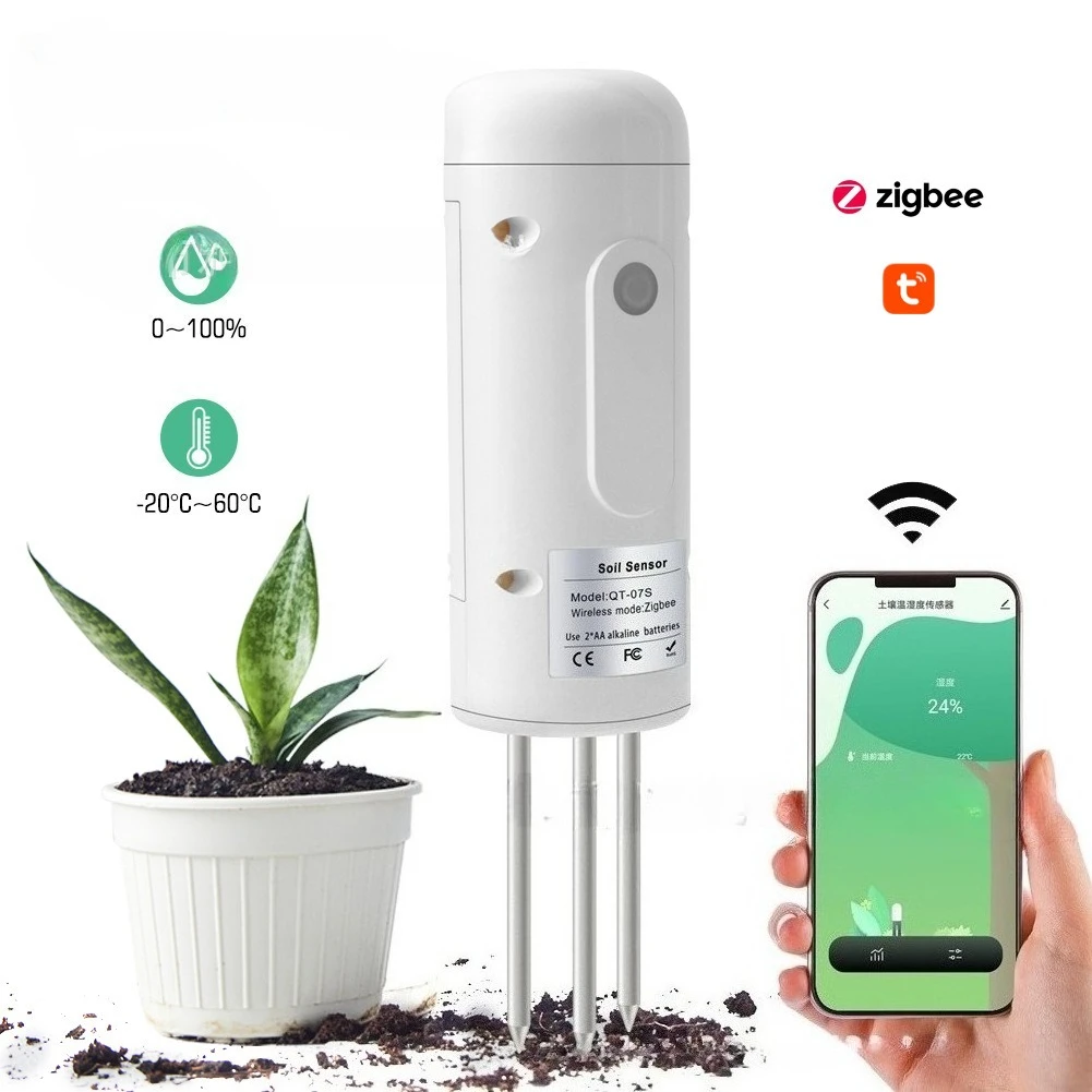 

Беспроводной детектор температуры и влажности почвы Zigbee, тестер температуры и влажности почвы для садовых газонов и растений в горшках