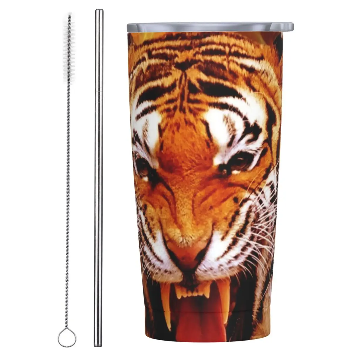 Tiger And Flame Tumbler Animal Print Hot Drinks Water Bottle Heat Preservation Stainless Steel Coffee Mug Driving Mugs Cup