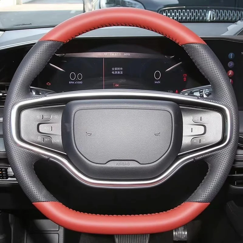 

Hand-stitched Black Red Genuine Leather car steering wheel cover Fit For Lincoln Nautilus Aviator Corsair Continental MKC MKZ