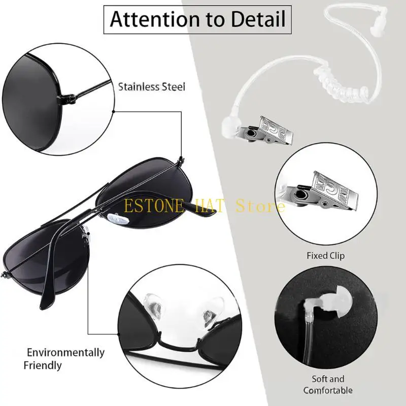 49MF Secret Agent Outfit Accessoires mit schwarzen Brillen Ohrhörern und Abzeichen Halloween Secret Agent Kostüm für erwachsene