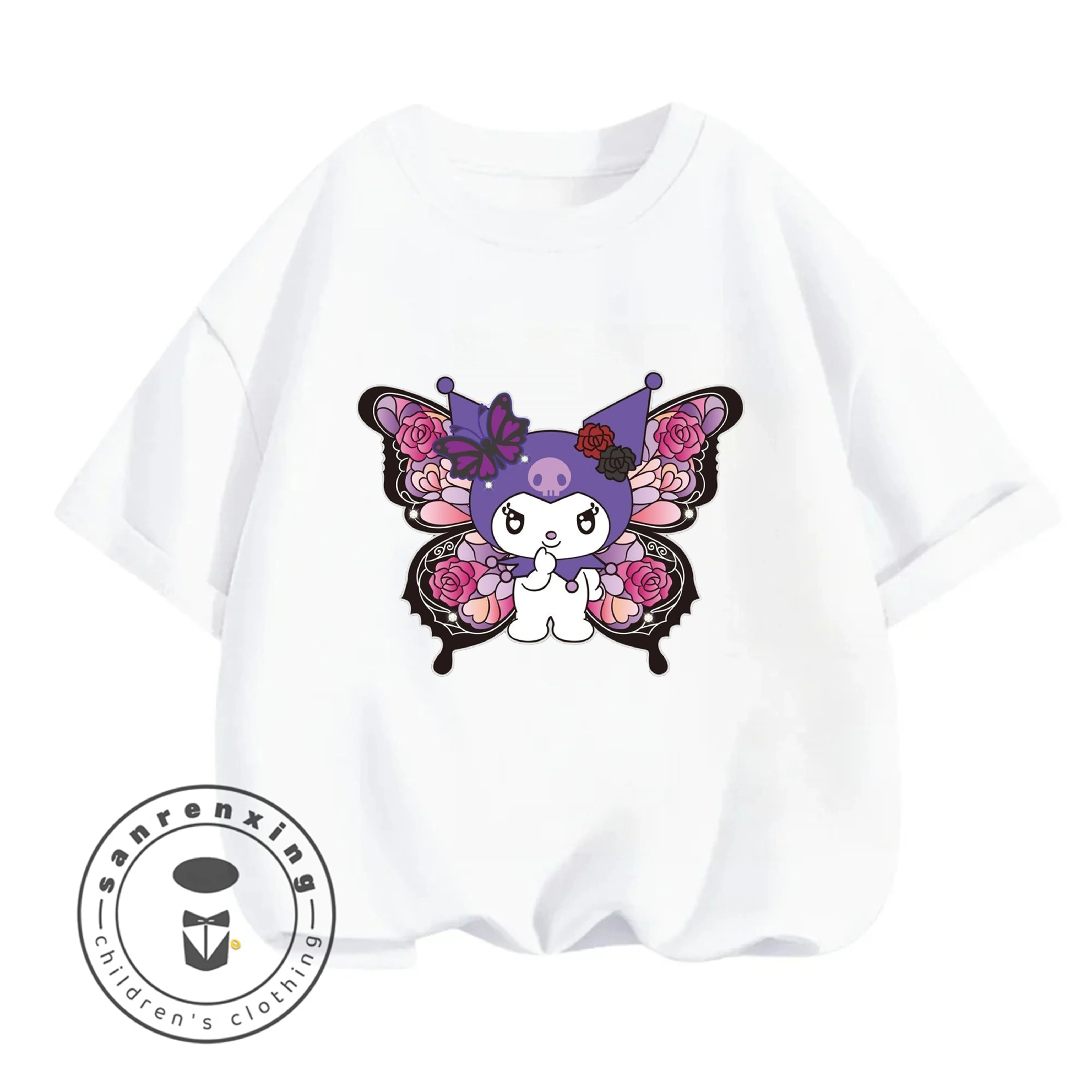 

Cartoon Girl T Shirts Kids Gift Tee Anime Kuromi T Shirt For Girls Short Sleeve Casual Top Tee Cartoon Children's Clothing