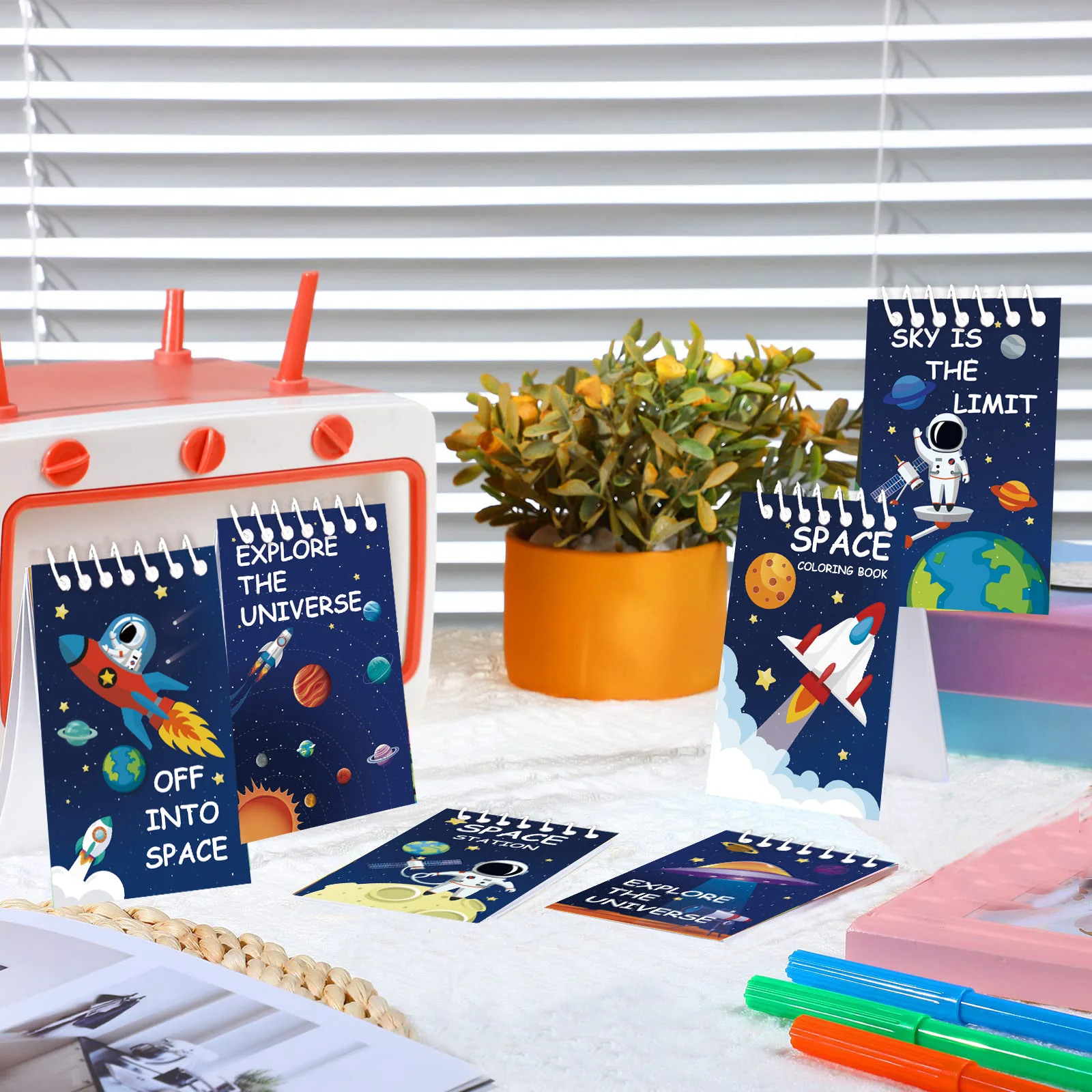 Outer Space Mini Notebook 6 Pack Kids Space Party Favors Solar System Astronaut Science Rocket Planet Small Spiral Notepad for S