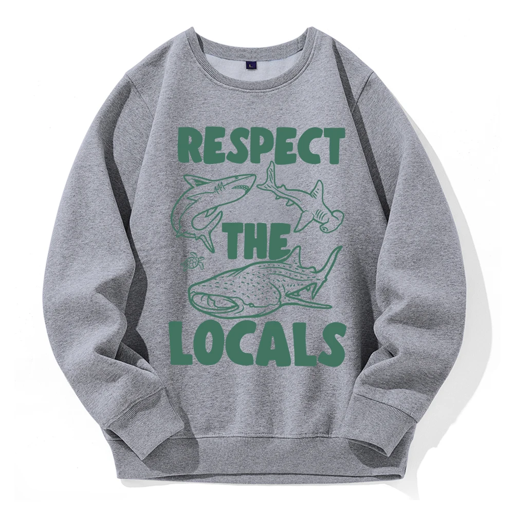 Respect The Locals Marine Animals Print Men Hooded Shirt O-Neck Loose Basic Pullover Sport Tide Hoodies Fashion All Match Hoody