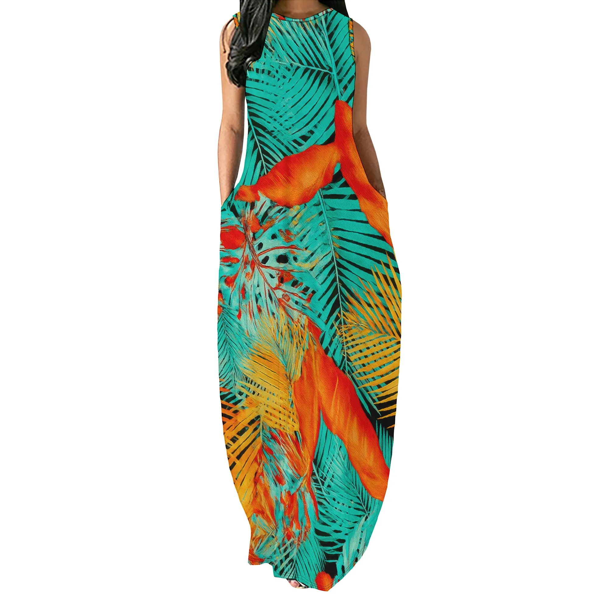 ชุดเดรสฤดูร้อนสําหรับผู้หญิง 2025 ชุดวันหยุดชายหาด Boho Sundresses ดอกไม้สุภาพสตรี Tropical กระเป๋า Maxi Dress