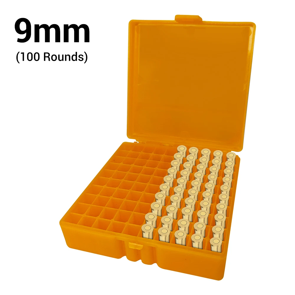 50/100 Rounds Bullet Box Gun Cartridge Shell Holder Portable Ammunition Box Flip-Top for 9mm .223 Ammo Hunting Accessories