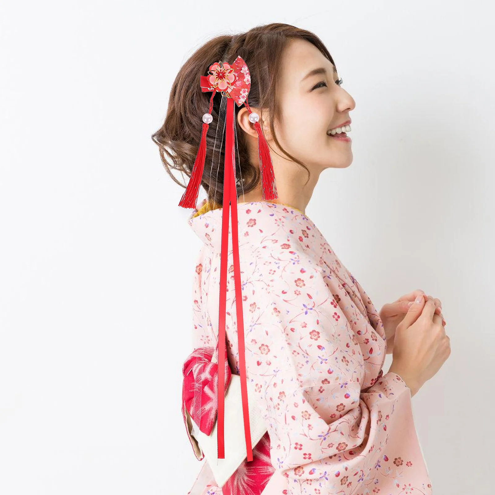 

2Pcs Fan Tassel Flower Hair Clips Japanese Style Ribbon Hair Accessories Decorative Clips for Women Girls Special Occasion Daily