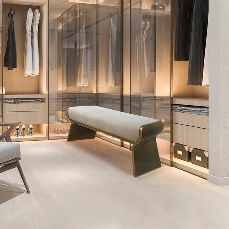 Light luxury home door shoe changing stool, minimalist flannel sofa bench at the end of the bed
