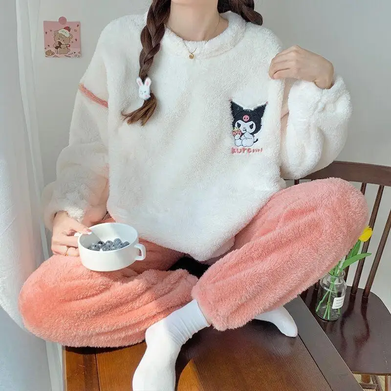 Piżama damska Hello Kitty Sanrio, zimowa, gruby polar koralowy, wysokiej jakości zestaw, nowość 2024, flanelowa odzież domowa, jesień i zima