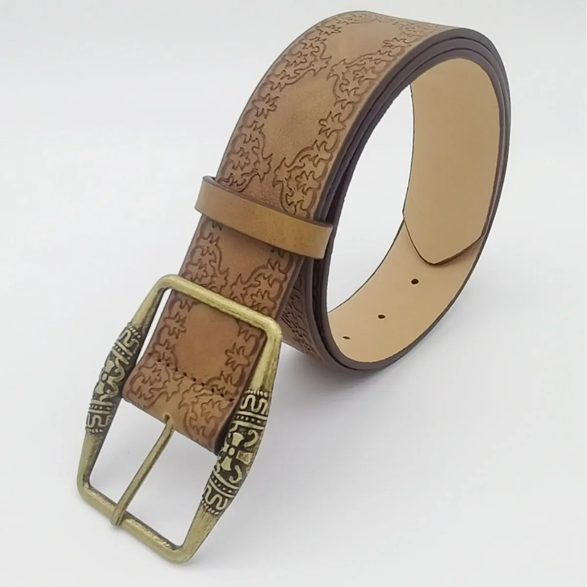 European American Gothic Punk Style Spicy Girl Daily Brown Texture Needle Buckle Vintage Print Pattern Y2k Belt for Women Men