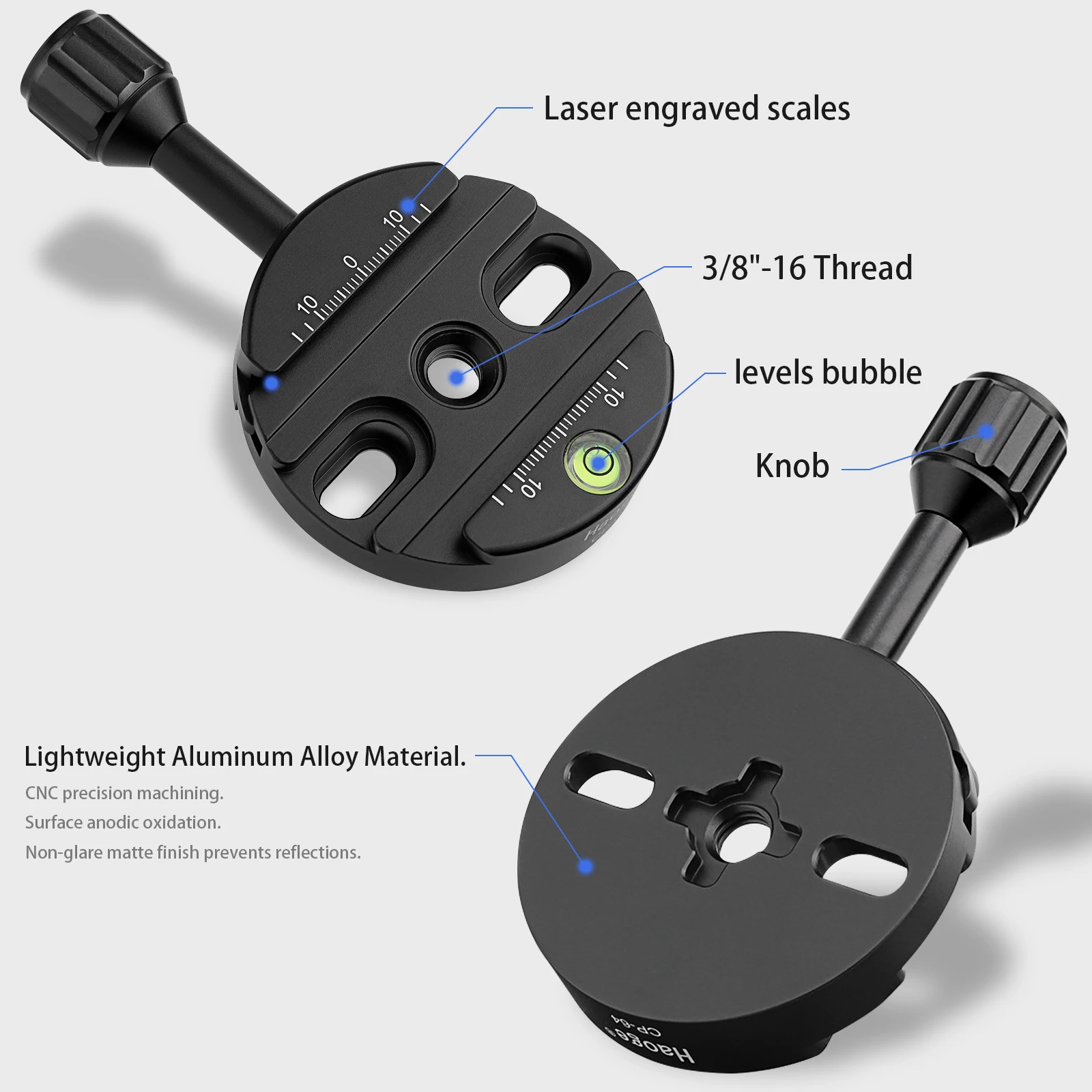 Haogeコンボボスアダプタと64ミリメートルアルカスイス互換クイックリリースクランプためマンフロット三脚ボールヘッドの交換