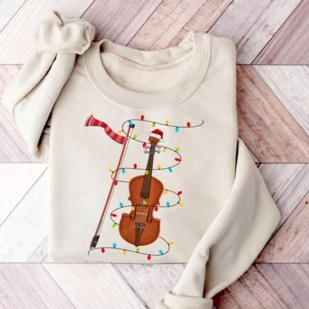 

Violin Christmas Lights Women Hoodie Violin Sweater Christmas Violin Hoodie Autumn Winter Warm Sweatshirt Hoodie Clothes