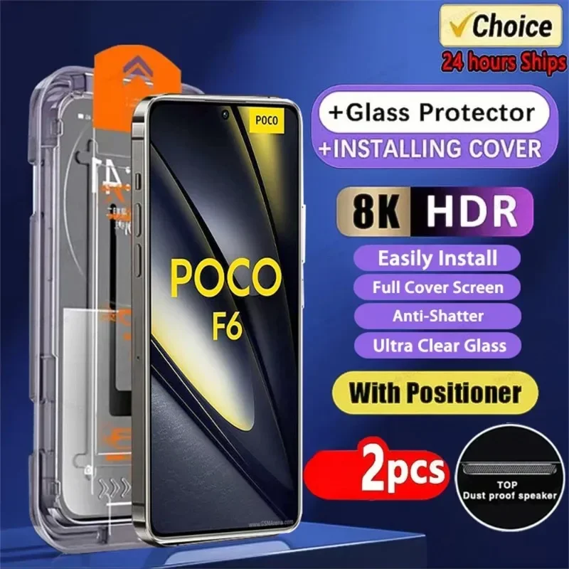 2PCS 8K Dust Free Glass For Xiaomi Poco X6 F6 Pro X5 X4 GT Screen Protector For Poco M5S M4 Pro F4 HD Oleophobic Coating Glass