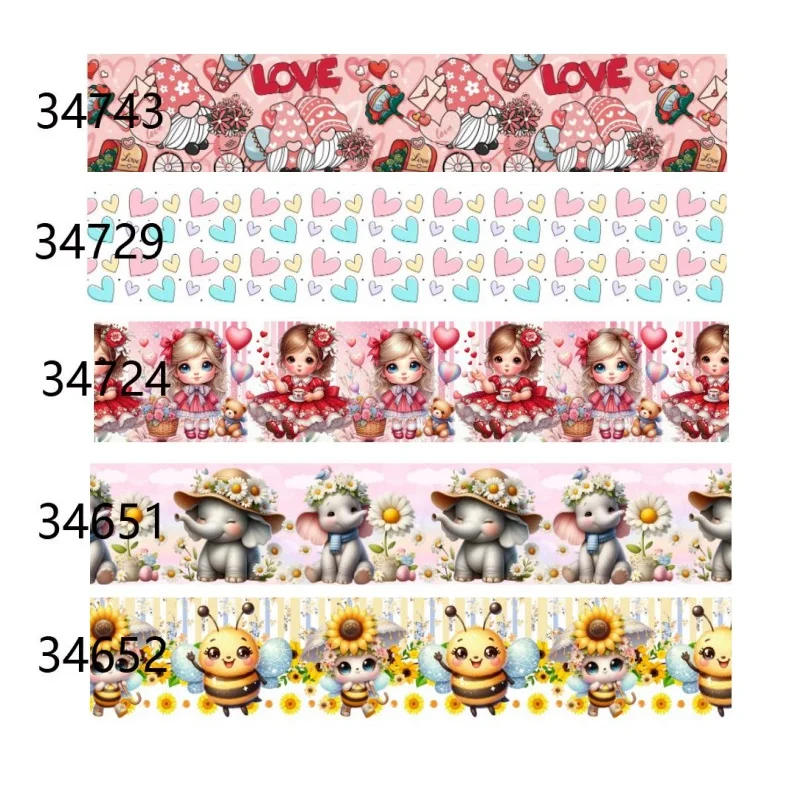 

5Yards Love Heart Bee Elephant Cartoon Grosgrain Ribbon Printed for valentines day crafts Materials