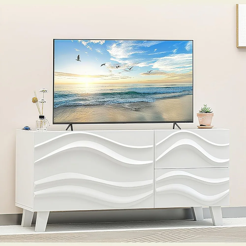 

Small TV Stand for Tvs up to 44, White Entertainment Center w/Storage & Drawers, Sideboard Buffet Cabinet, Modern TV Con