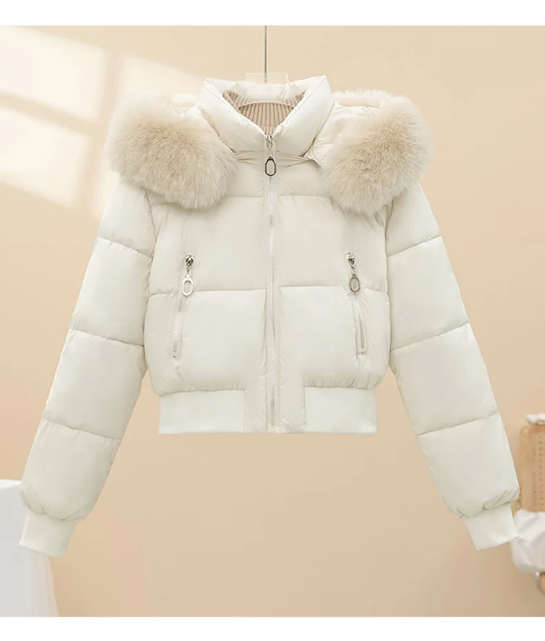 Autunno Inverno Nuovo Mantieni caldo Giacca Cappello di pelliccia Cappotto di cotone spesso Cappotto di cotone Cappotto corto Parker femminile