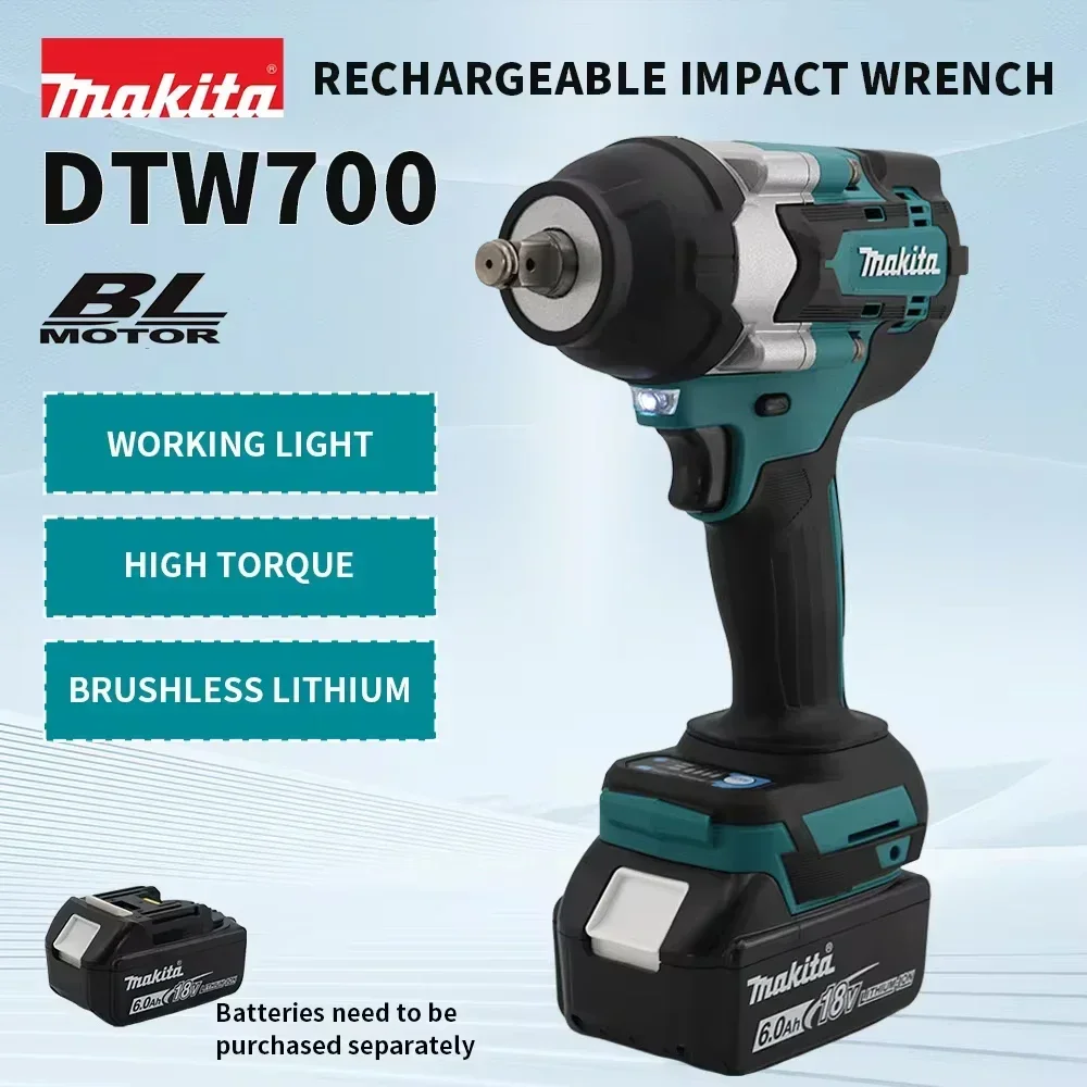 

Makita DTW700 18V brushless electric wrench Cordless drill screwdriver High torque electric tool Torque wrench rechargeable bran
